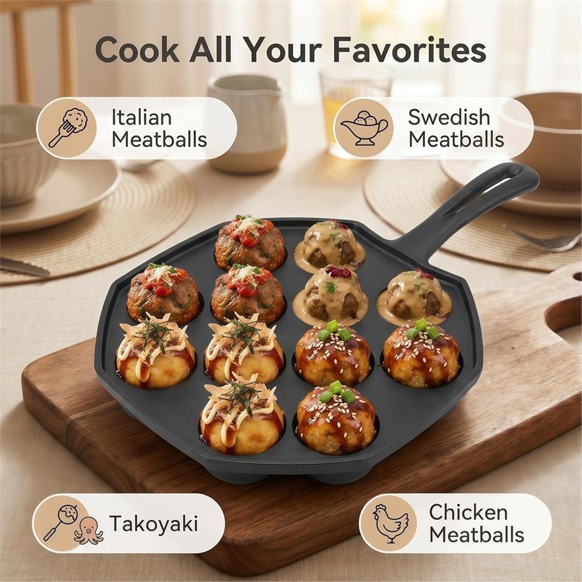 Takoyaki Pan Cast - 2026 Yeni Model Dökme Demir Takoyaki