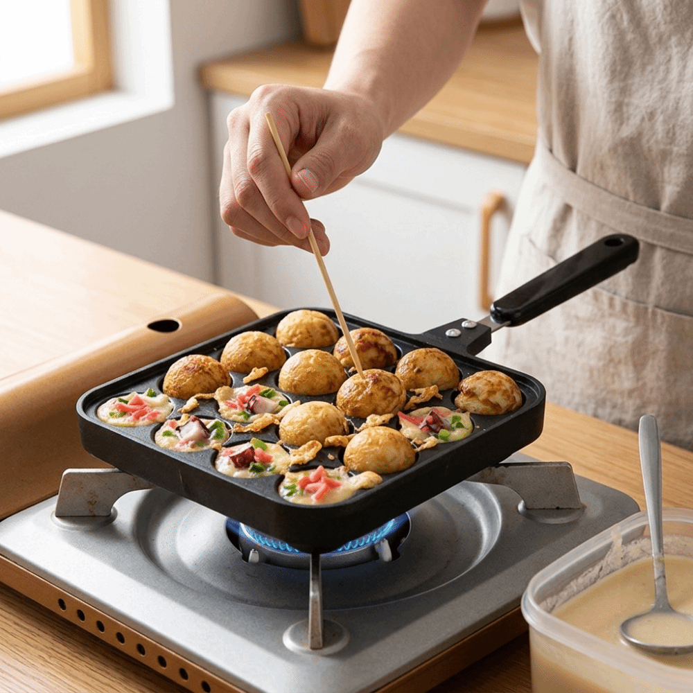 Takoyaki Pan Cast - 16 Delikli Takoyaki Izgara Tavası Isı