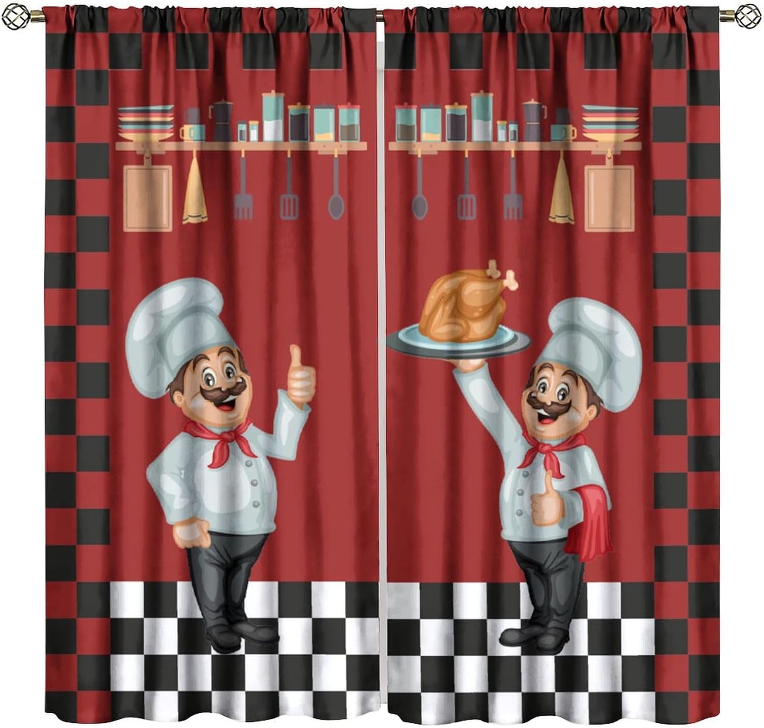 Home Cooking Cafe - Şef Mutfak Perdeleri, Modern Lezzetli Yemek
